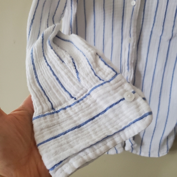 J. Crew Pinstripe White Blue Button Down Cotton Gauze Size 12 - Picture 4 of 9